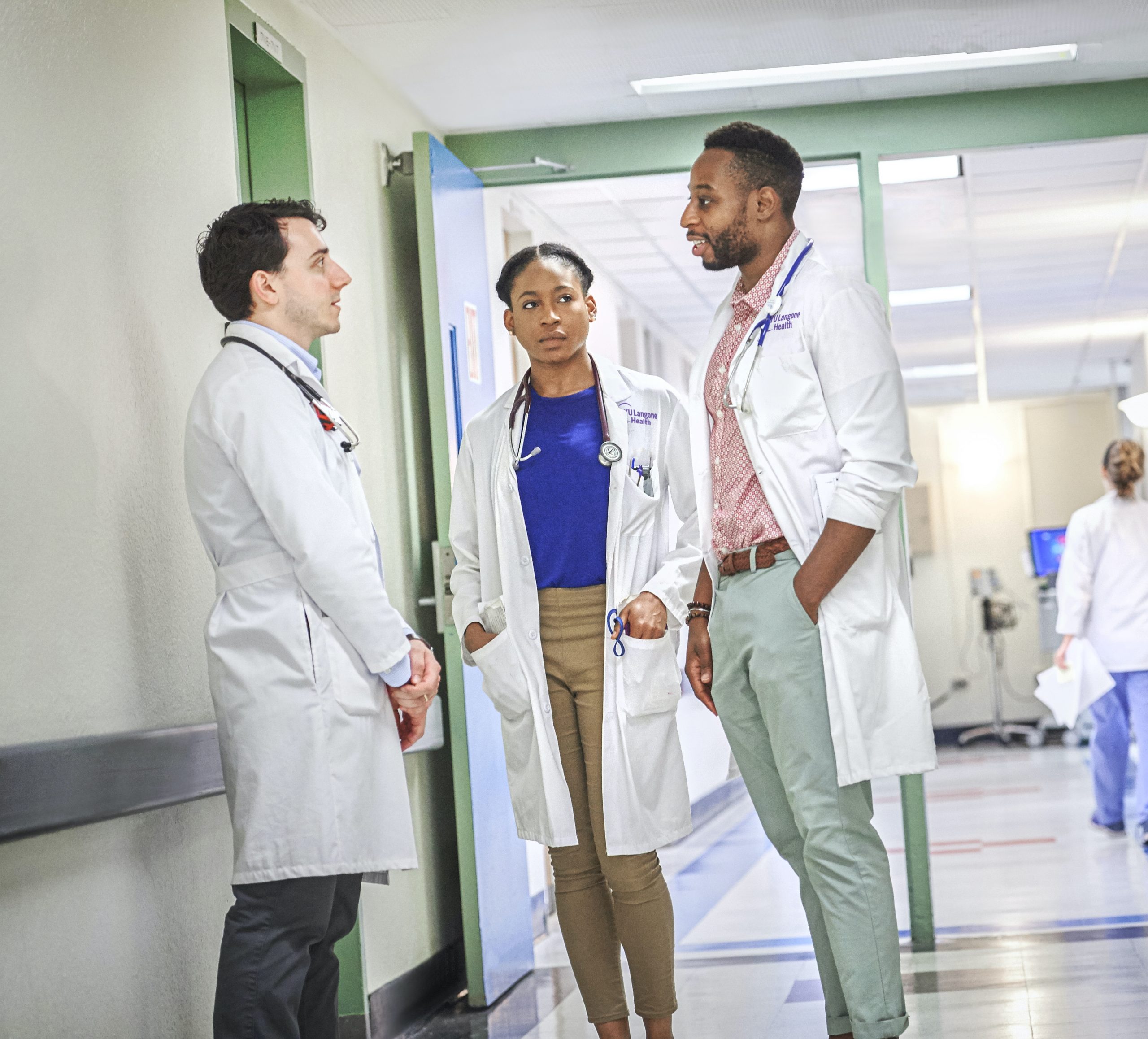 NYU Langone health physicians in a hallway